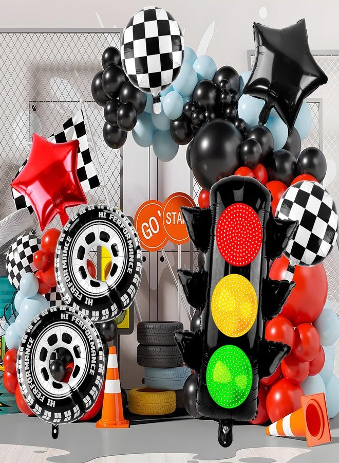 Lukinuo Race Car Party Balloon Set 7pcs Traffic Light, Checkered Balloons, Tire Wheel Balloons Tyre Racing Balloon Race Car Birthday Party Decorations - Image 4